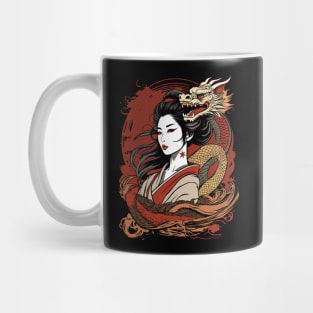 Asian Woman And Chinese Dragon Mug